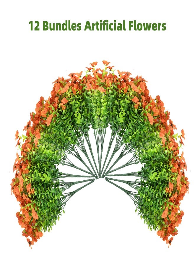 LYLYFAN 12 Bundles Artificial Fall Flowers Faux Mums for Outdoor Decoration Fake Fall Plants Flowers UV Resistant for Front Door Porch Patio Balcony Autumn Decor - Image 2